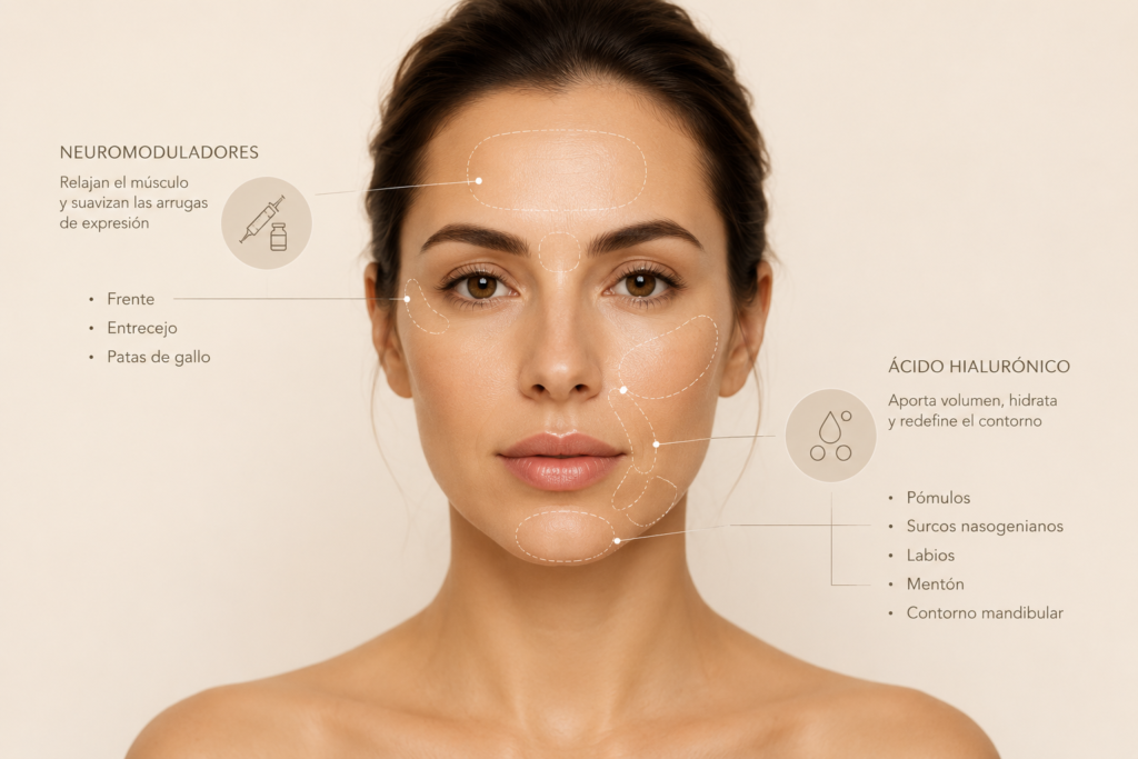 diferencias entre neuromoduladores y ácido hialurónico en medicina estética facial