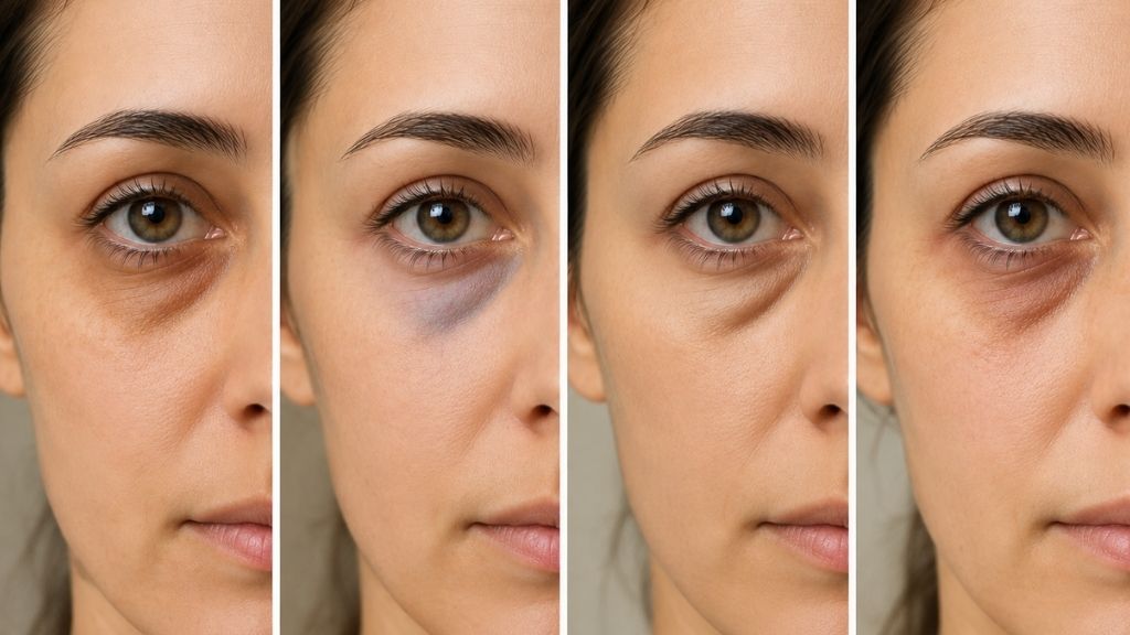 Comparativa visual de distintos tipos de ojeras bajo los ojos